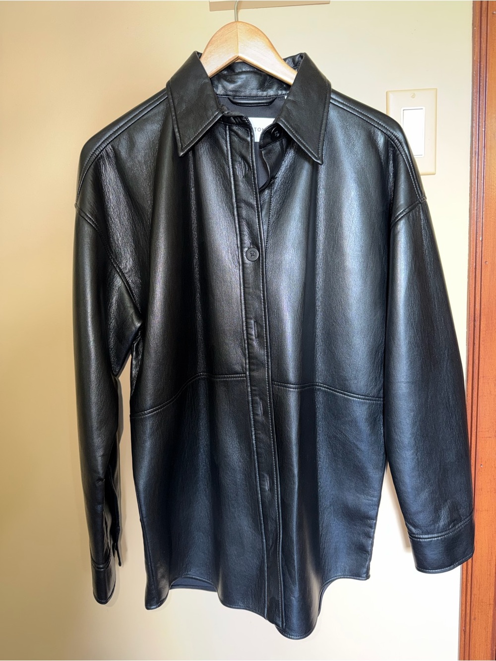 Aritzia Black Leather Shirt Jacket